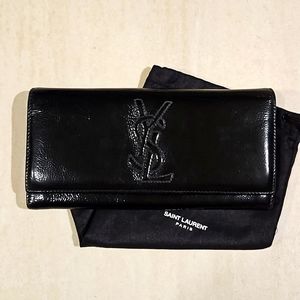 YSL Logo Patent Leather Bifold Snap Wallet w/Dustbag